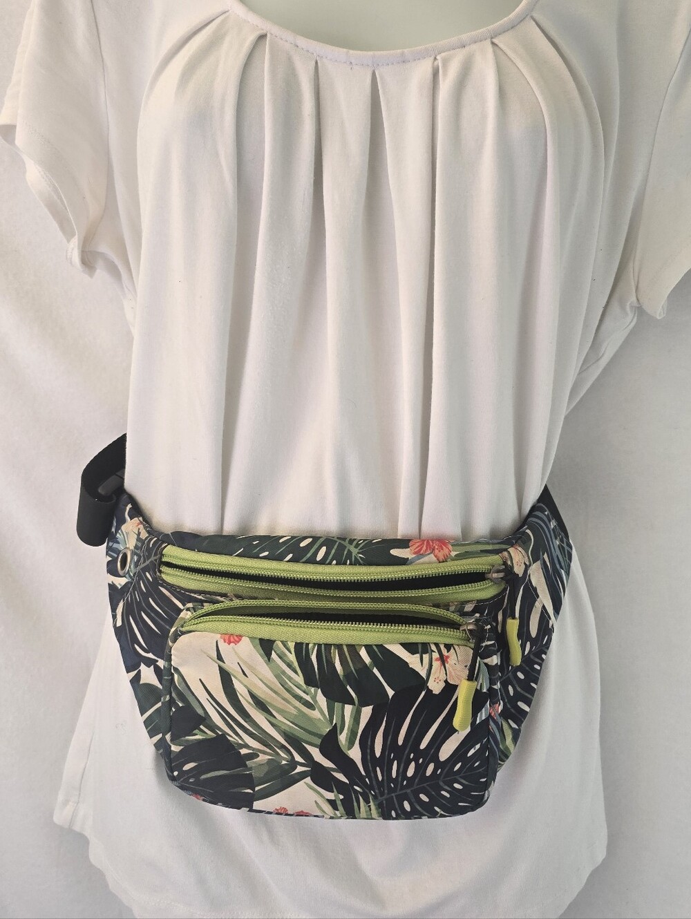 Tropical Botanical Palm Floral Belt Bag Fanny Pack Multi-Pocket - Picture 3 of 8